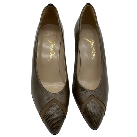 Garolini Vintage Olive Leather Heels 5.5 - Picture 2 of 10